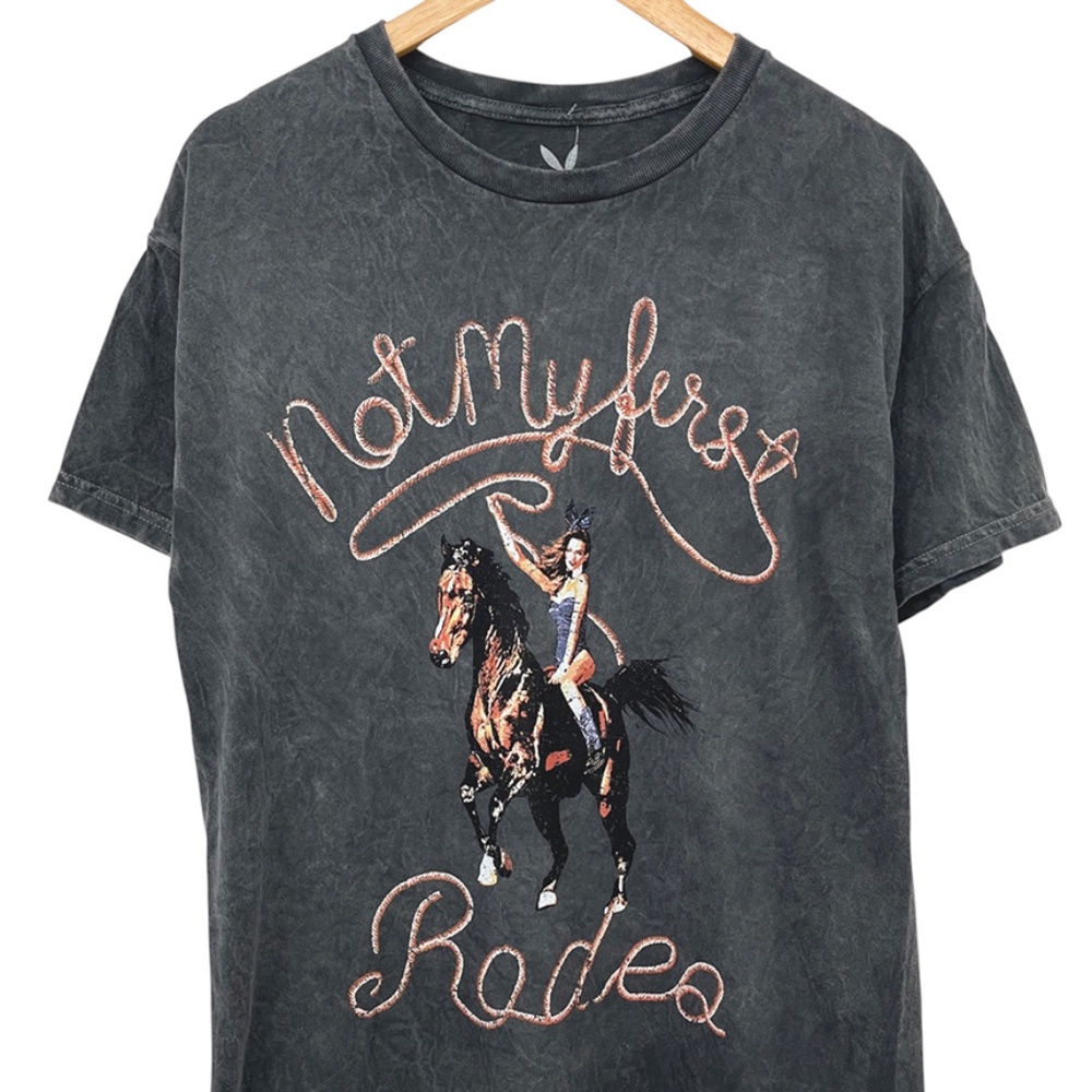 Playboy Not My First Rodeo Cowgirl Bunny Horseback T-Shirt Women’s Large